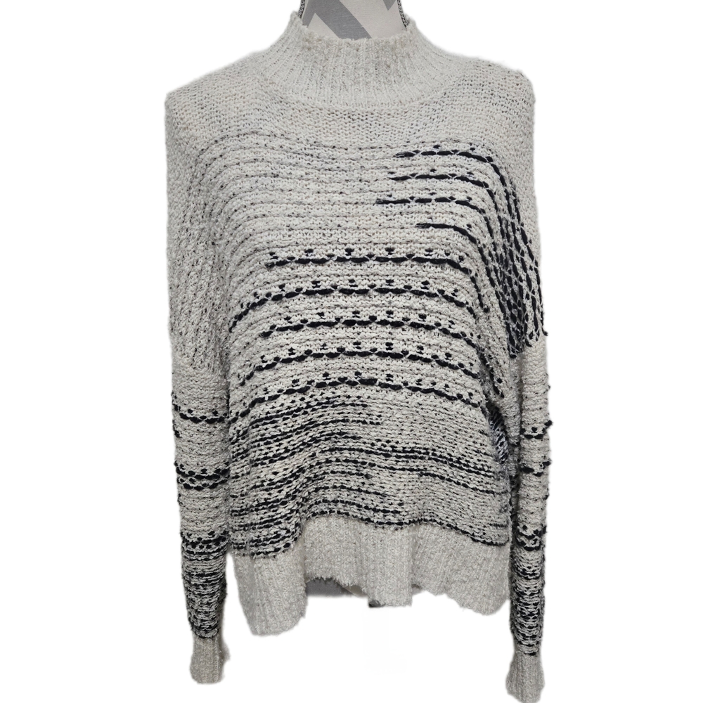 KNOX ROSE Cozy Off White and Black Women's Knit Sweater Size Large